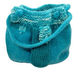 Funky Purse Handbag Handmade Knitted Retro Chic Grannycore Blue Aqua Vintage